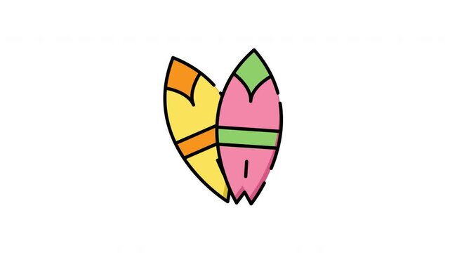 animation 2d minimalist illustration motion graphic surfboard on the beach