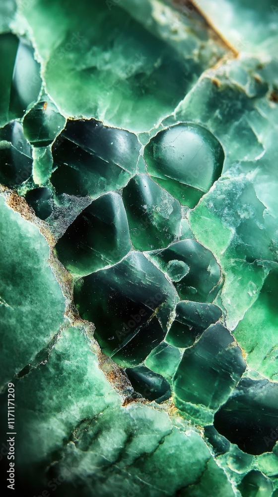 Poster beautiful close-up view of natural green gemstone displaying intricate crystal formations and rich t