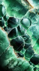 Beautiful close-up view of natural green gemstone displaying intricate crystal formations and rich textures found in a geological setting
