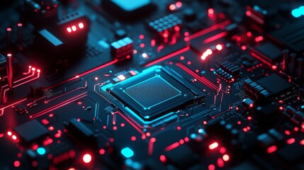 Abstract Circuit Visuals with Bright Light Effects