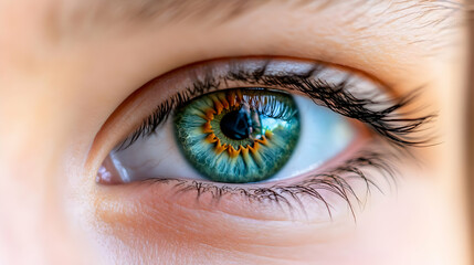 Obraz premium Close-up of a child's eye, reflecting nature, outdoors, peaceful background, perfect for ophthalmology