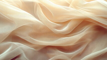 Obraz premium Flowing beige sheer fabric drapes, soft light backdrop for elegant designs