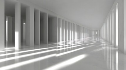 Fototapeta premium Modern white hallway with pillars and sunlight.