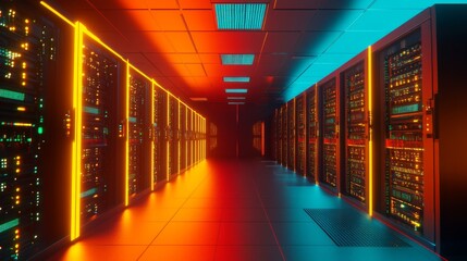 Abstract Tech Room with Glowing Circuit Chips