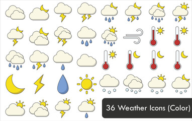 Weather Icons, Vector Icons, Pictogram, color, fill, lines, Icon Pack, Climate
