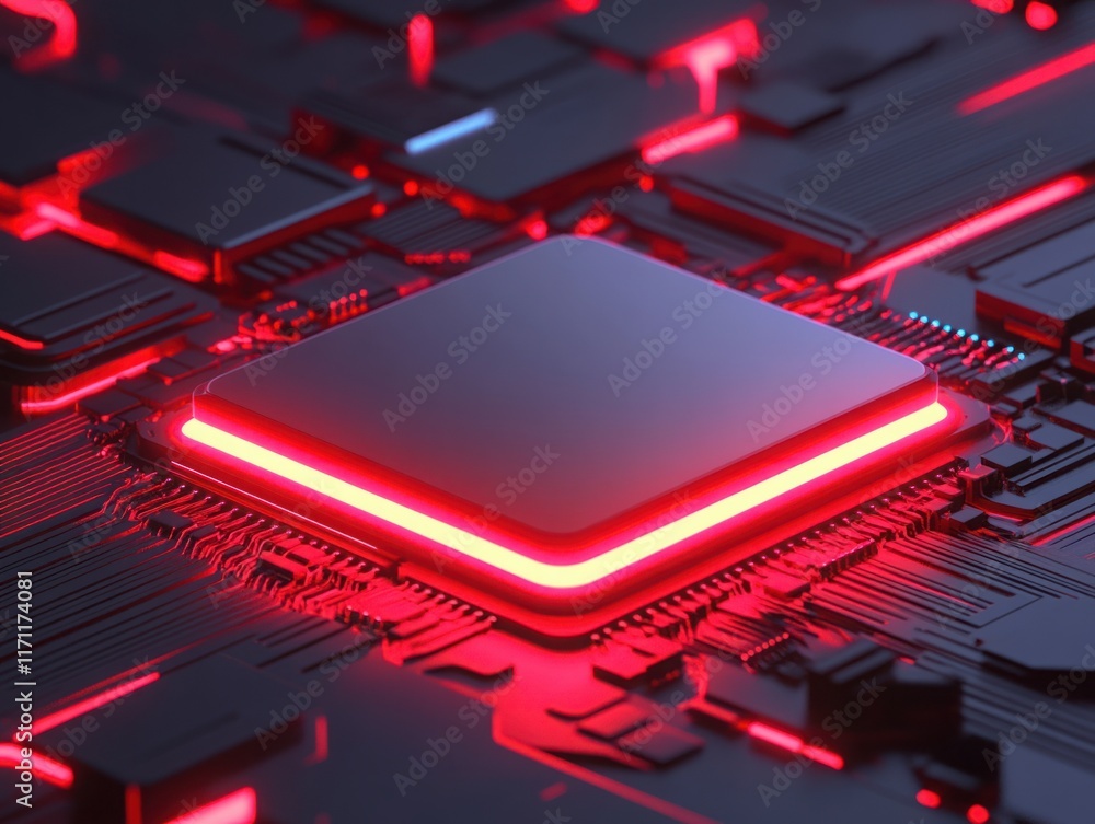 Aufkleber futuristic close-up of a high-tech circuit board with glowing red lights, showcasing modern electron