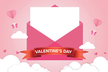 Valentine's Day horizontal banner template in paper style with space for text and can be used for sale sale tag.
