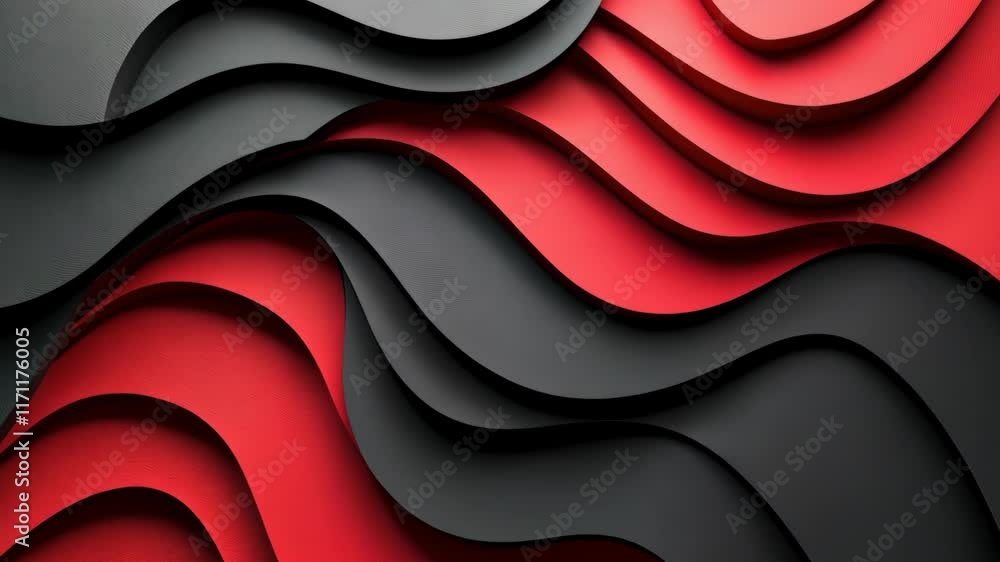 Poster abstract patterns create dynamic visual flow with layered red and black waves