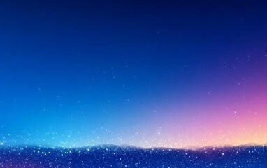 Naklejka premium Abstract cosmic landscape with vibrant blue, purple, and pink gradient, featuring sparkling glitter-like texture.