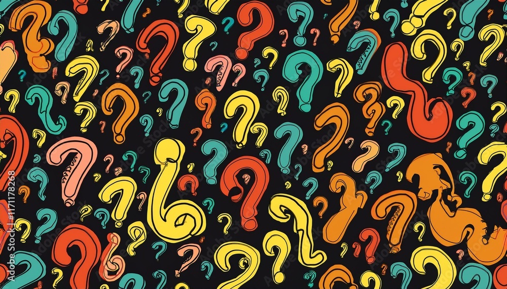 Poster vector random sign question marks seamless pattern background. backdrop interrogation. quest