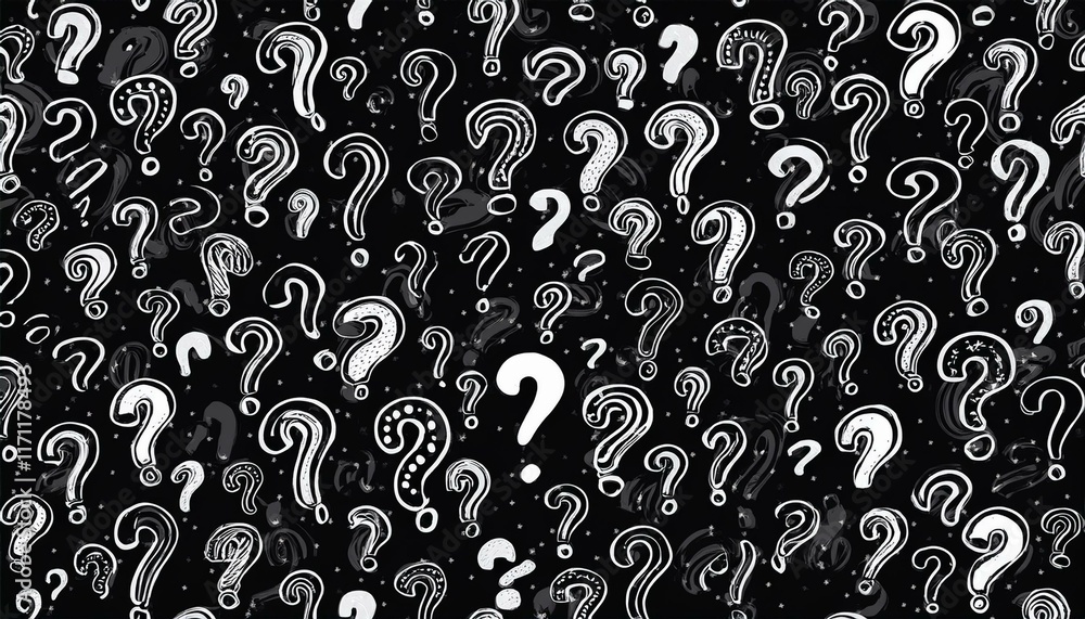 Poster vector random sign question marks seamless pattern background. backdrop interrogation. question