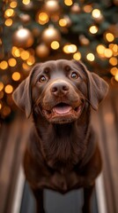 A joyful brown Labrador on a treadmill.