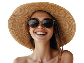Bright smile with a straw hat on a sunny day
