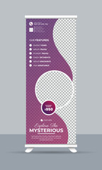 Promotional travel business rollup banner or pullup banner design template for travel agency