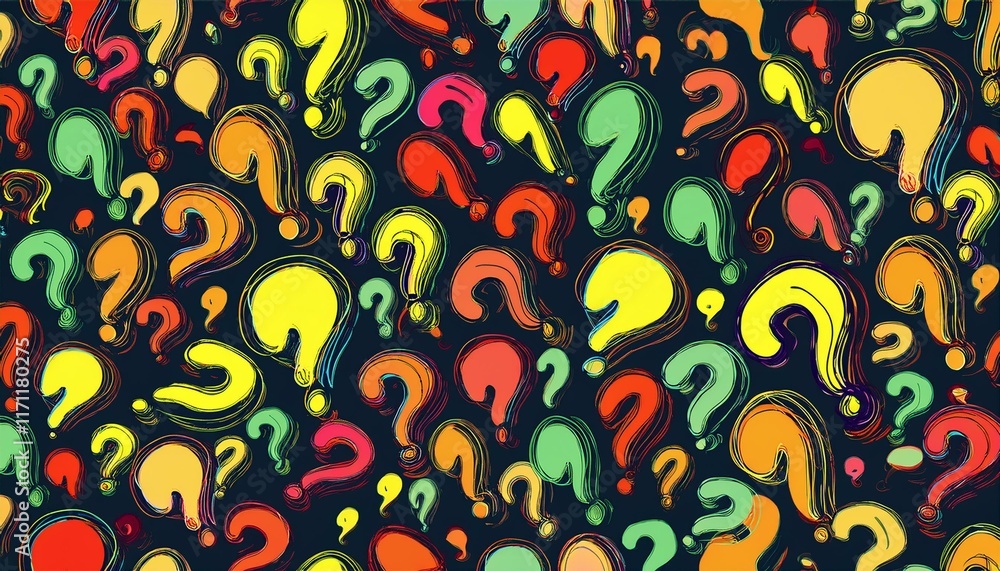 Poster vector random sign question marks seamless pattern background. backdrop interrogation. question