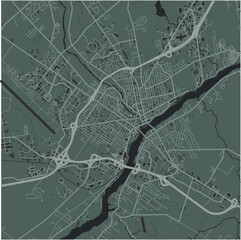 Map of Bangor in Maine in a smooth dark style. Contains layered vector with roads water, parks, etc.
