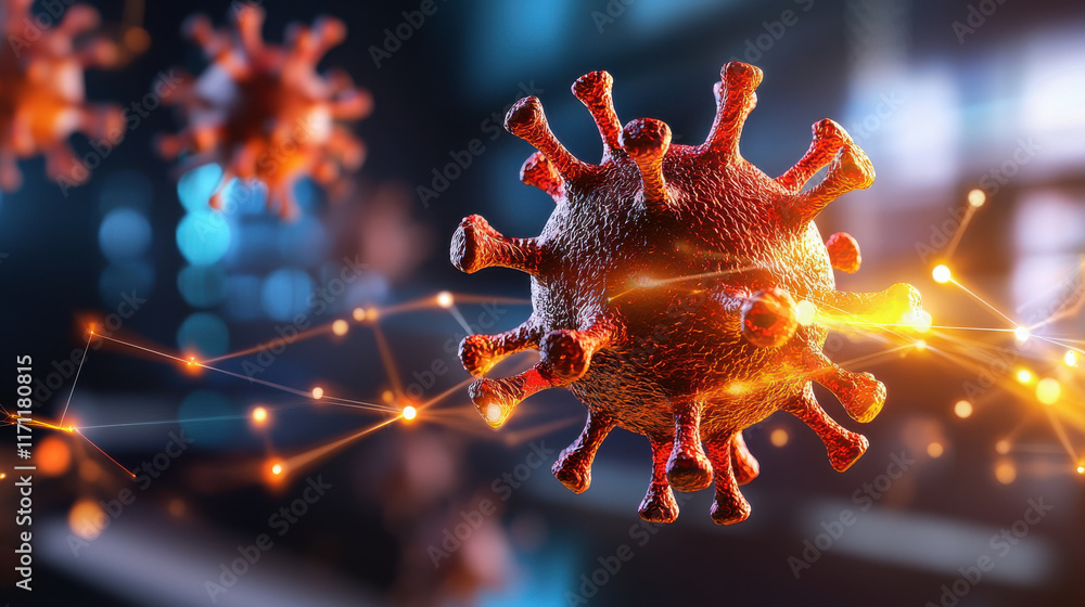 Aufkleber 3d representation of virus with spikes, illustrating cybersecurity threat. image conveys sense of ur