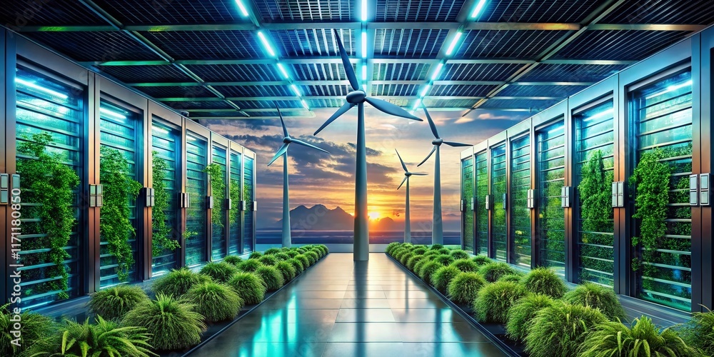 Aufkleber sustainable ai data center: renewable energy powered distributed processing