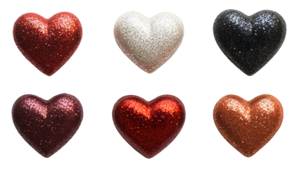 Set of glitter hearts isolated on transparent background, Valentines day love romantic decoration
