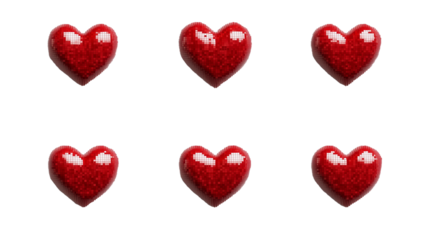 Set of red pixel hearts isolated on transparent background, Valentines day love romantic decoration