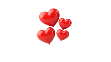 Cluster of red shiny hearts isolated on transparent background, Valentines day love romantic decoration