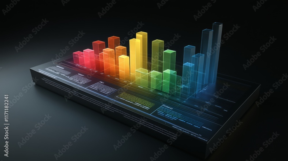 Poster a visually striking d bar graph displaying comparative data, with layered bars in different colors, 