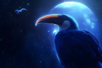 Fototapeta premium Blue Toucan Night Sky Moon