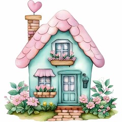 Adorable watercolor cottage clipart