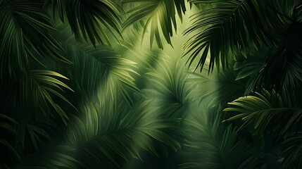 Lush tropical jungle with sunlight beams filtering through dense foliage.