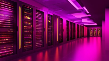 Fototapeta premium Futuristic Data Center with Soft Lighting and High Tech Design