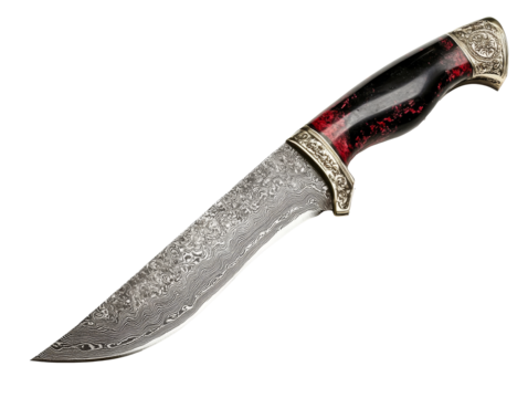 Detailed craftsmanship of a damascus steel knife