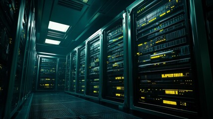 Futuristic High-Contrast Computing Lab Environment