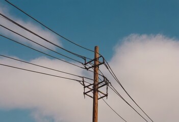 A large fire is emerging from a chimney located right next to power lines