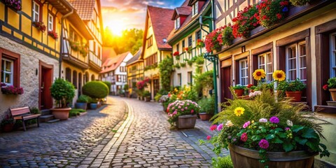 Naklejka premium Tilt-Shift Miniature Welcome to Germany - Charming Village Scene