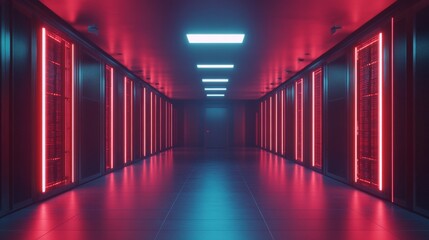 Futuristic Tech Room with Vibrant Lighting