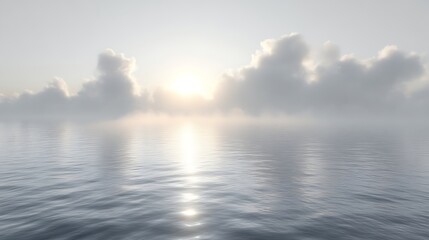 Obraz premium Calm ocean sunset with hazy clouds.