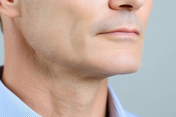Obraz premium Close-up of a man's lower face and chin with smooth skin, highlighting facial texture and details.