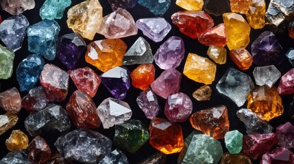 Colorful crushed gemstones on black.