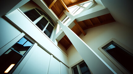 Fototapeta premium Interior Atrium with Windows and Wood Beams