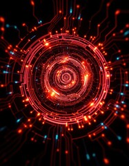 a computer circuit with a red and blue light