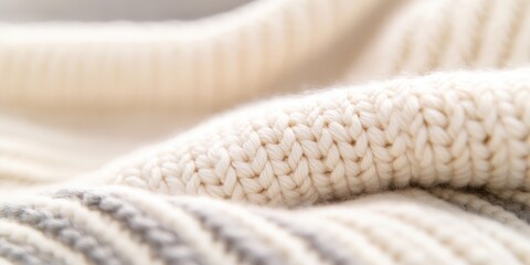 Cozy knitted fabric texture in soft focus, warm clothing.
