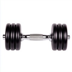 Naklejka premium Steel dumbbell and weights on white background. Sports bodybuilding equipment. Fitness, sport or healthy lifestyle concept.