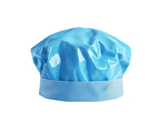 Protective blue surgical cap on a plain background