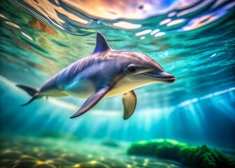 Obraz premium Underwater Dolphin Grace: Tilt-Shift Miniature Aquatic Mammal