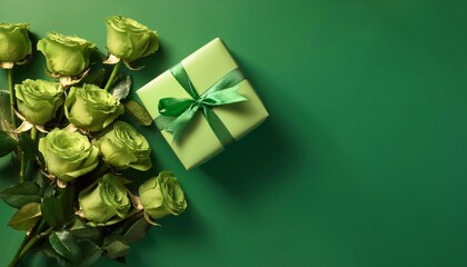 roses and gift box with bow with space for text - birthday card template, march 8, mother's day and february 14