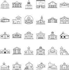 Fototapeta premium Diverse Building Collection School, Church, Courthouse, Government Icons