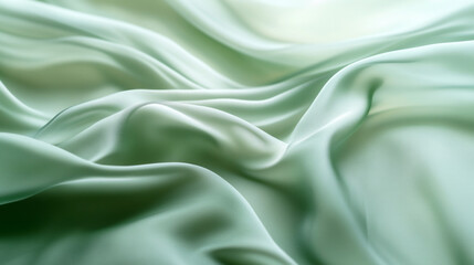 Fototapeta premium Soft green silk fabric draping gently with flowing textures and subtle sheen