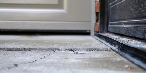 Close-up view of a concrete driveway with visible cracks and edges.