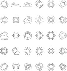 Obraz premium Sun Icons Diverse Line Art Sun Symbols and Sunrise Designs