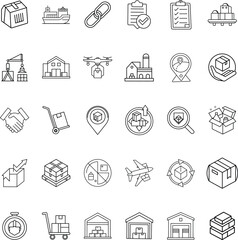 Logistics, Supply Chain, Delivery, Warehouse, Shipping, Cargo, Icons, Transportation, Distribution, 